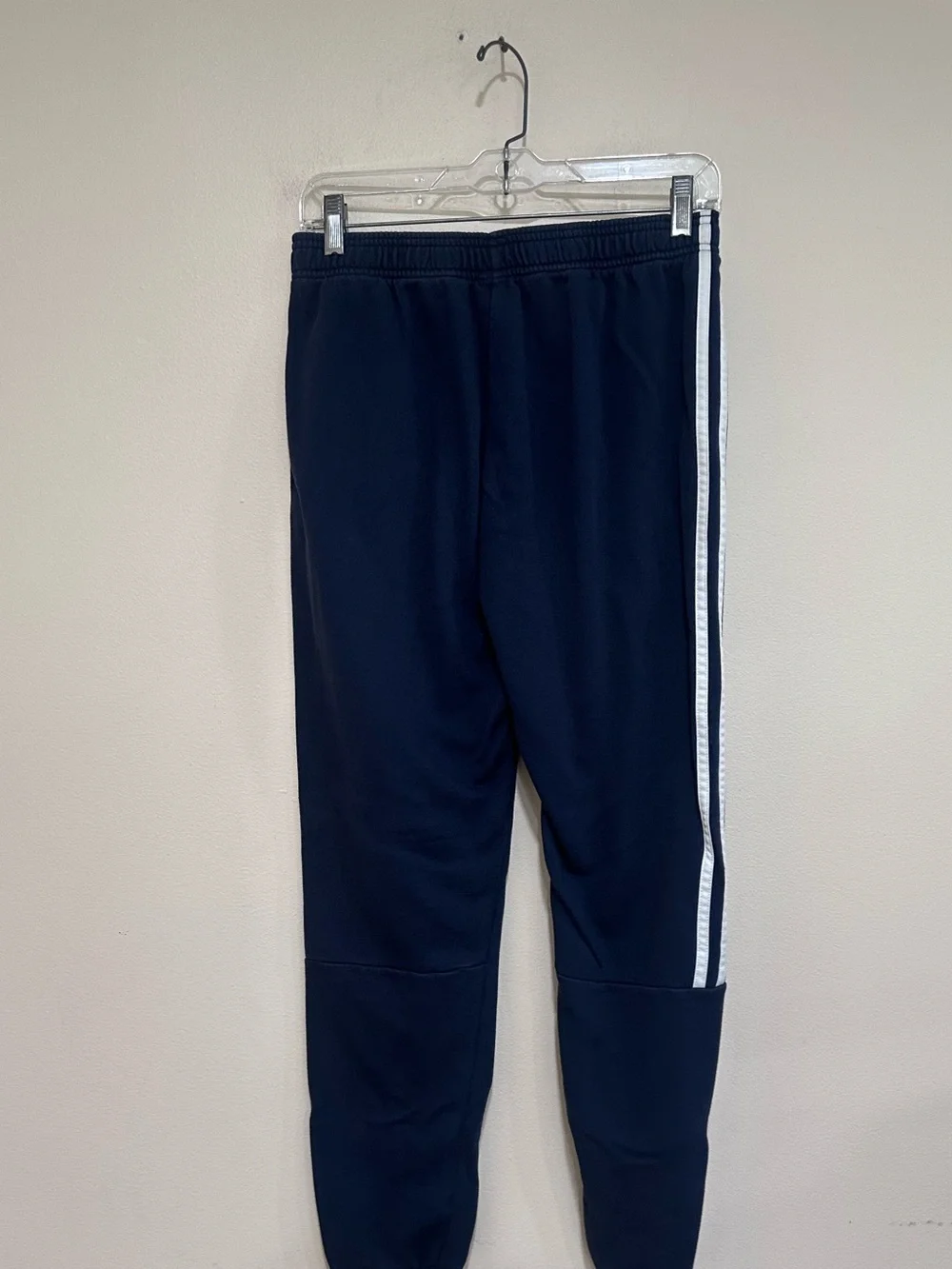 adidas navy  men’s Joggers with White Three-Stripes. Size M